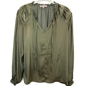 Philosophy Women's Olive Green Satin Luxury Blouse Holiday Boho Fifth Avenue Med